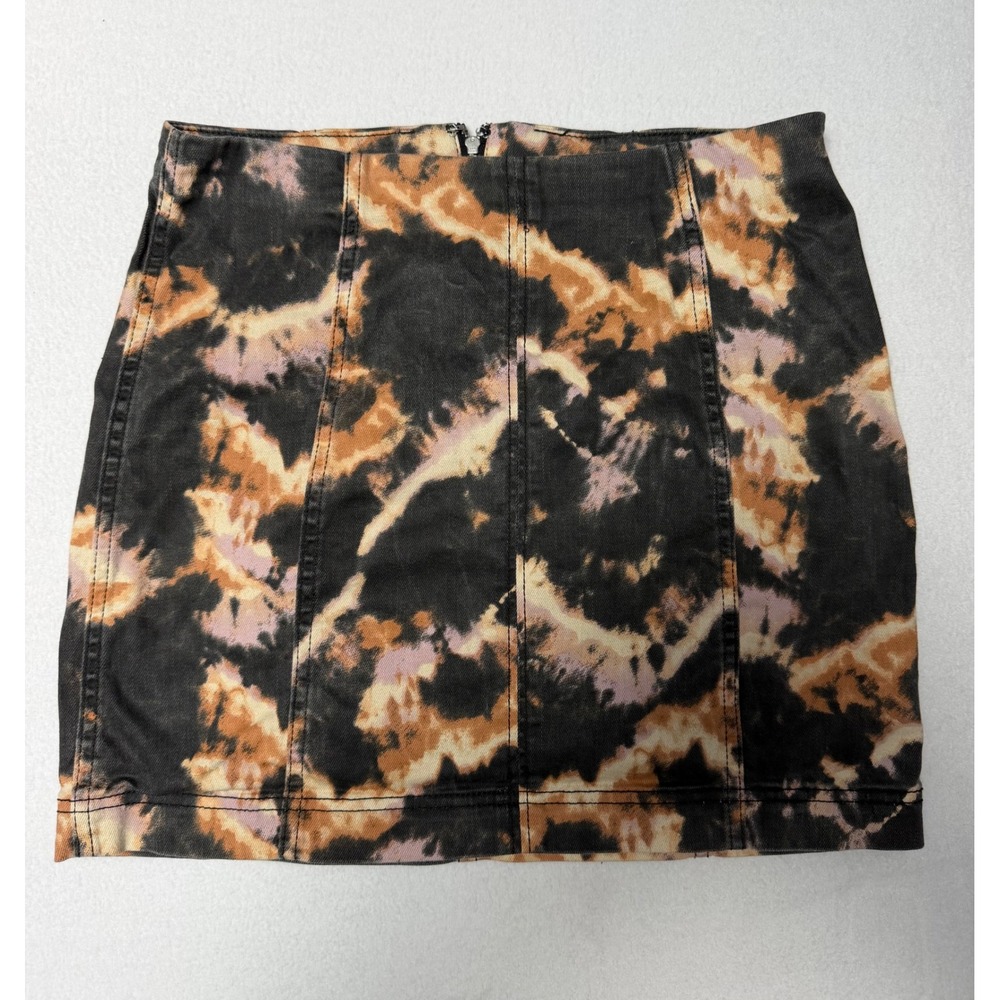 Free People Tie Dye Denim Mini Skirt‎ Black Orange Lilac OB1066289 Size 8